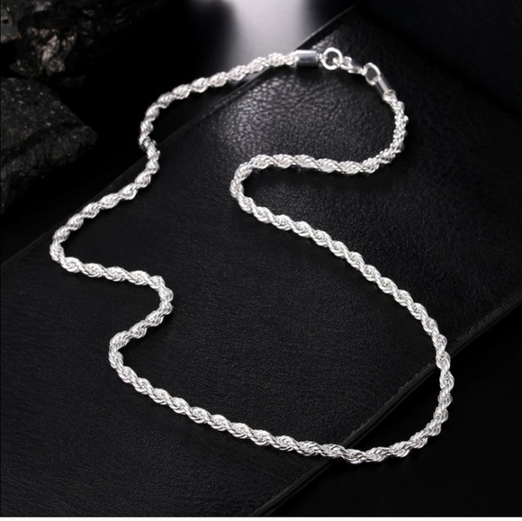 Unisex 925 Sterling Silver 4mm Twisted Rope chain Necklace 19" - Picture 7 of 8